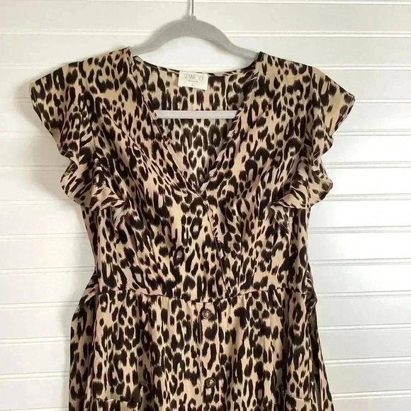 Sienna Sky Women's Leopard Print Ruffle Midi Dress Size Small - Picture 3 of 10